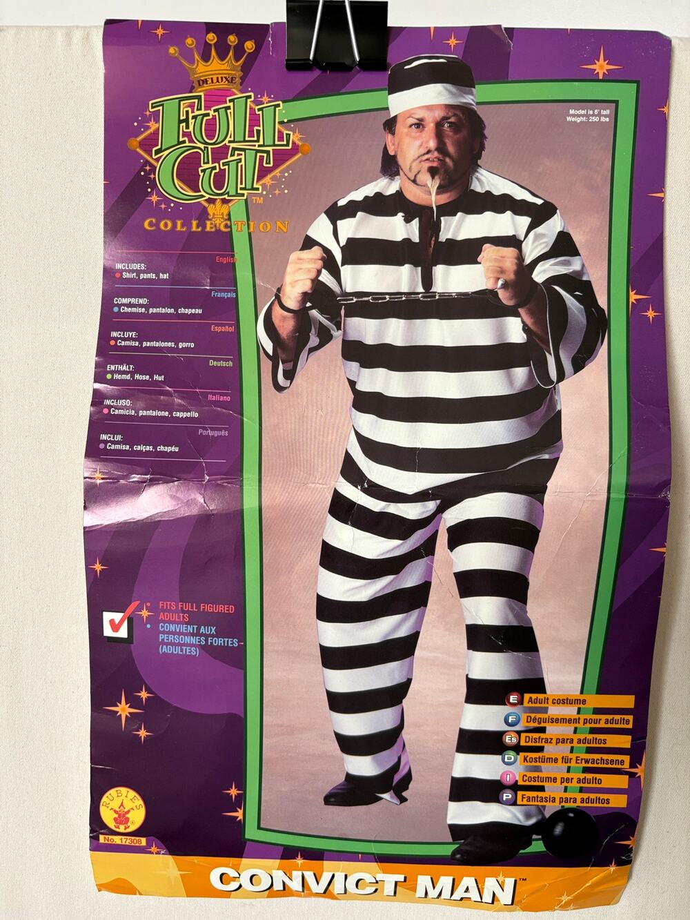 Costume Adult Convict Man Striped Prisoner Suit Top Pants Cap Size XL Halloween